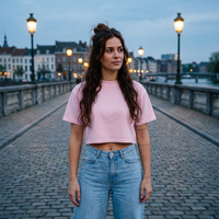 T-shirt femme crop top délavé original rose — look streetwear porté en ville en Belgique, CHT'M Boutique