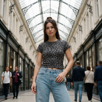 T-shirt femme léopard crop top original anthracite — look streetwear porté en ville en Belgique, CHT'M Boutique