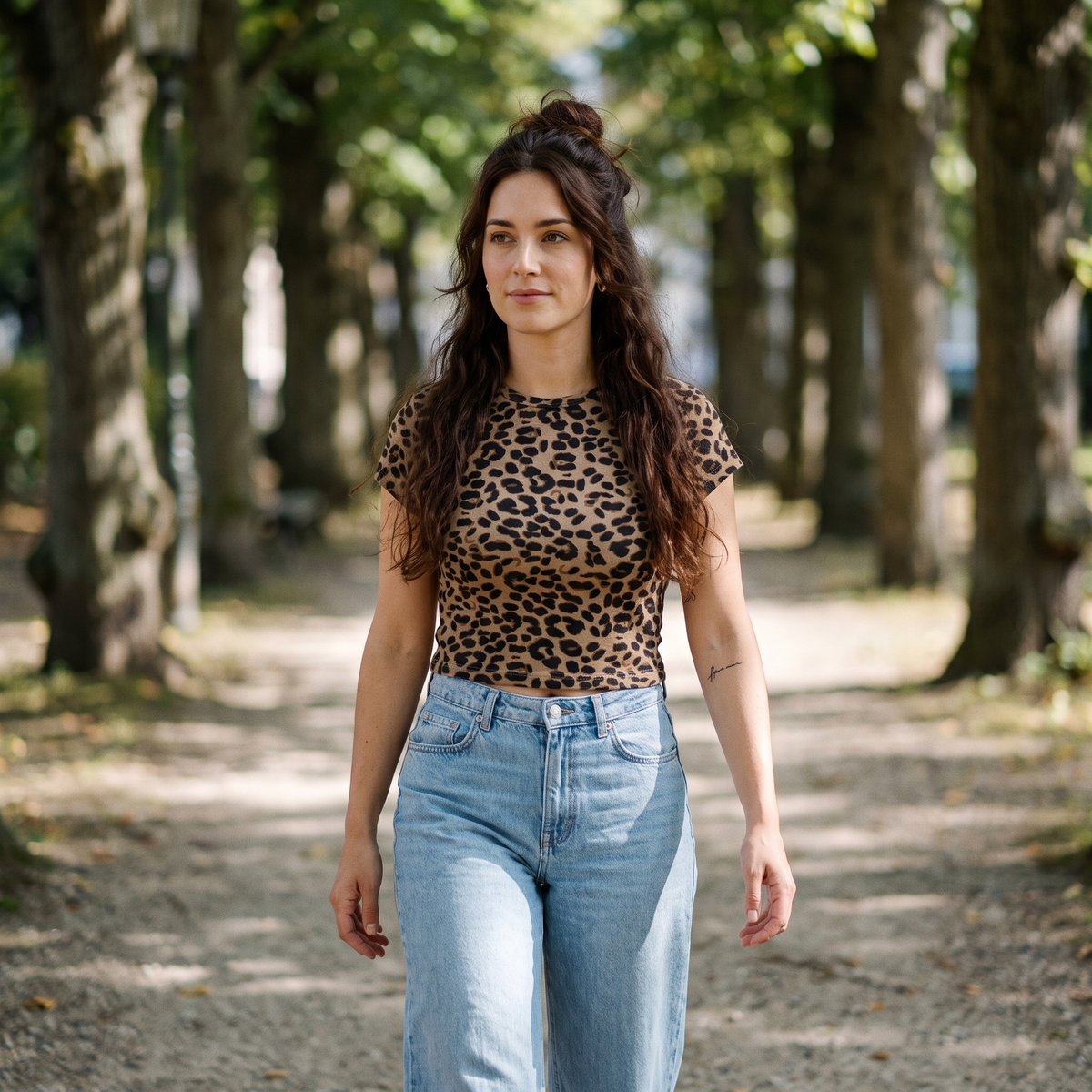 T-shirt femme léopard crop top original — look streetwear porté en ville en Belgique, CHT'M Boutique
