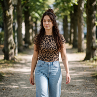 T-shirt femme léopard crop top original — look streetwear porté en ville en Belgique, CHT'M Boutique