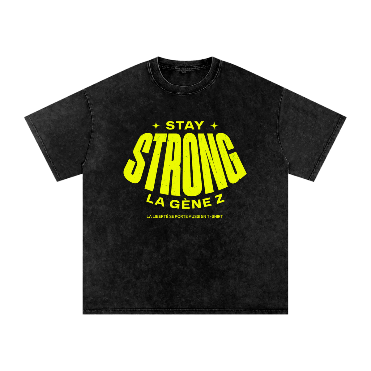 T-shirt Gen Z Stay Strong la Gène Z noir, vue de face – t-shirt manif original CHT'M