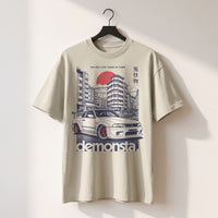 T-shirt oversized enfant Demonsta sable sur cintre - voiture japonaise et soleil levant