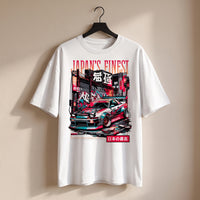 T-shirt oversized enfant Japan's Finest blanc sur cintre - voiture JDM en néons