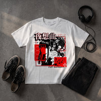 T-shirt oversized enfant Nocturne posé à plat avec baskets noires et casque audio