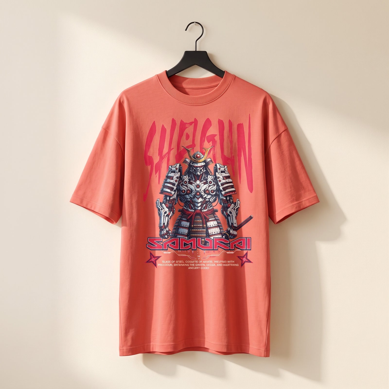 T-shirt oversized enfant Shogun corail sur cintre - samouraï japonais en armure