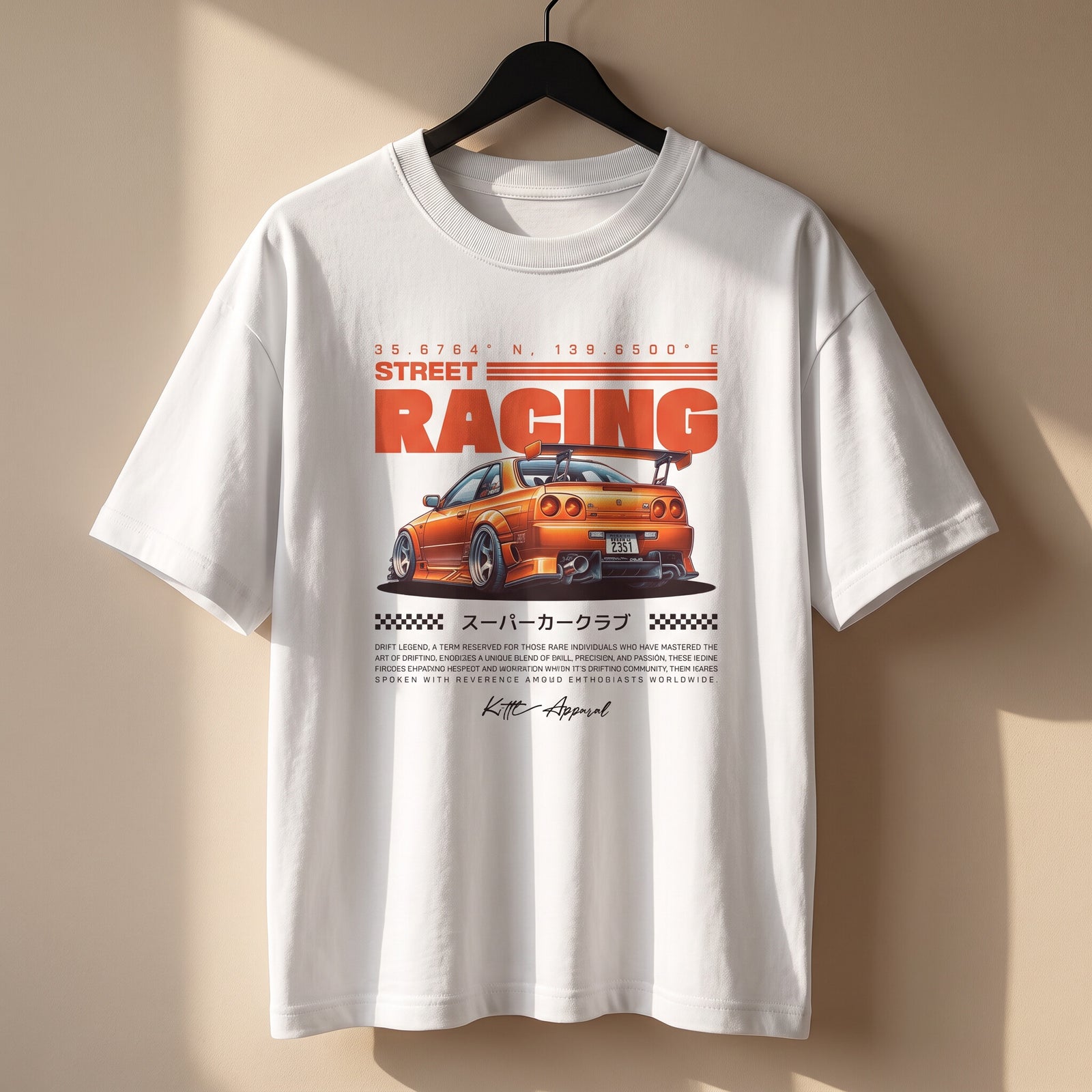 T-shirt oversized enfant Street Racing blanc sur cintre - voiture de course japonaise