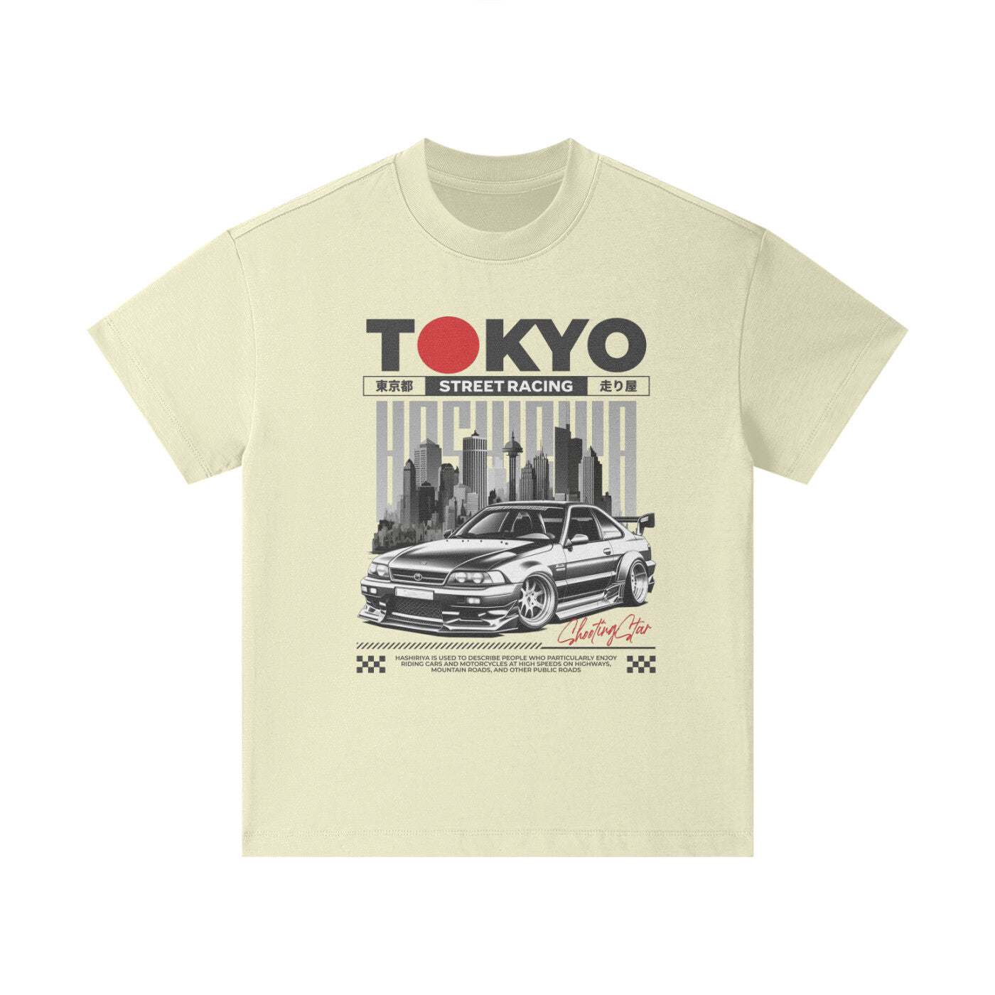 T-shirt oversized enfant beige clair Tokyo Street Racing vu de face
