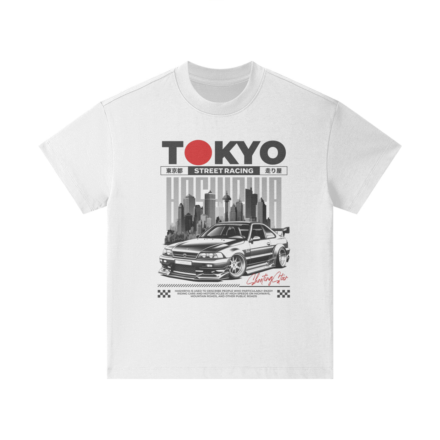T-shirt oversized enfant blanc Tokyo Street Racing vu de face