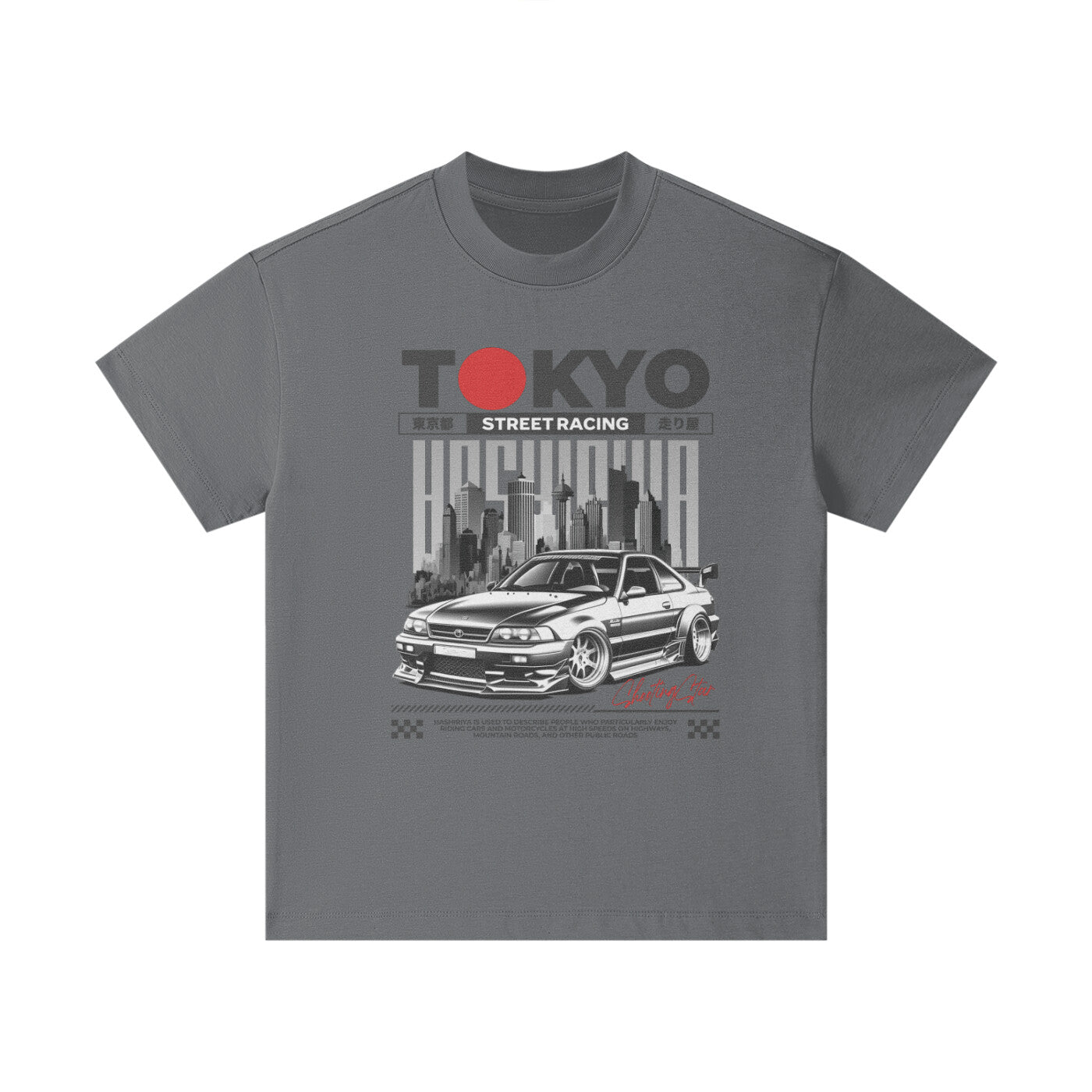 T-shirt oversized enfant gris carbone Tokyo Street Racing vu de face