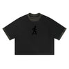 T-shirt crop top oversized original skate délavé noir à empiècements camouflage, vue de face — CHT'M Boutique