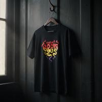 T-shirt Gen Z noir « L'avenir en grève » psychédélique sur cintre en bois – t-shirt manif original CHT'M