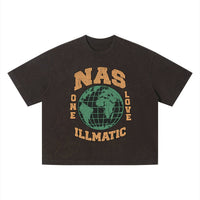 T-shirt hip-hop Nas Illmatic aubergine foncé, imprimé globe One Love orange