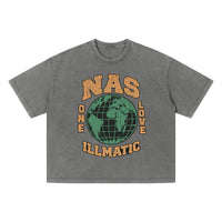 T-shirt hip-hop Nas Illmatic gris anthracite délavé, imprimé globe One Love orange