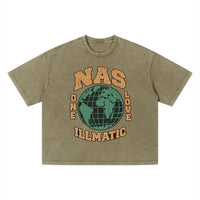 T-shirt hip-hop Nas Illmatic kaki olive, imprimé globe One Love orange