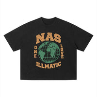 T-shirt hip-hop Nas Illmatic noir délavé, imprimé globe One Love orange