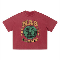 T-shirt hip-hop Nas Illmatic rouge brique délavé, imprimé globe One Love orange