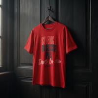 T-shirt manif rouge « Silence en classe, pas dans la rue » sur cintre en bois – t-shirt manif original CHT'M