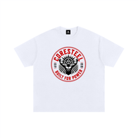 T-shirt oversized musculation Coresteel Built For Power blanc, vue de face avec le badge rouge et noir