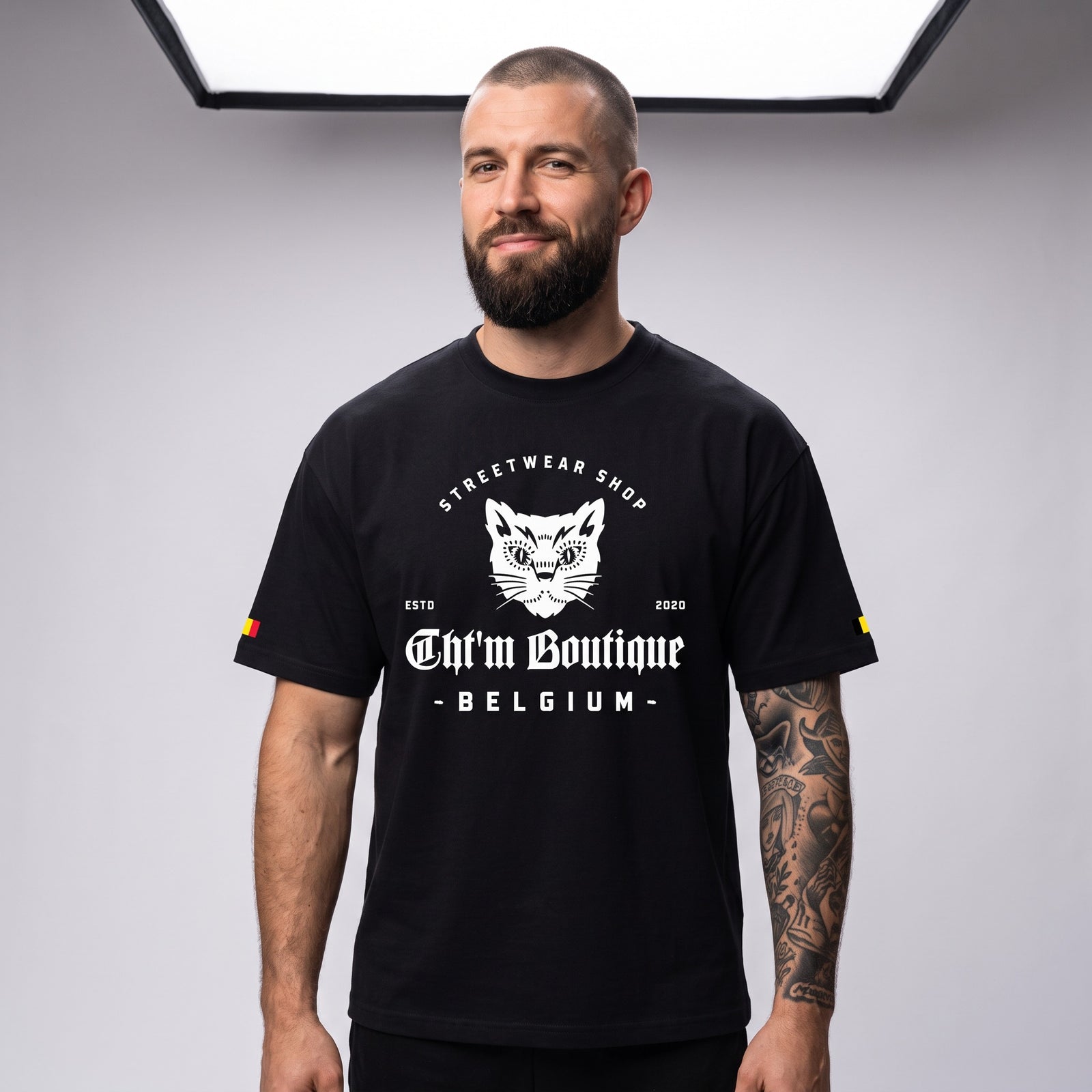 T-shirt Oversized Original CHT'M – Logo Chat Streetwear Belge Noir