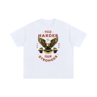 T-shirt oversized musculation Push Harder Grow Stronger blanc, aigle vintage et haltere en serigraphie doree