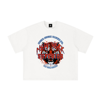 T-shirt oversized original tête de tigre New York blanc, vue de face avec l'imprimé varsity rouge et bleu