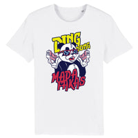 T-shirt panda original blanc en coton bio, imprimé street art Ding Dong Mada Fakas
