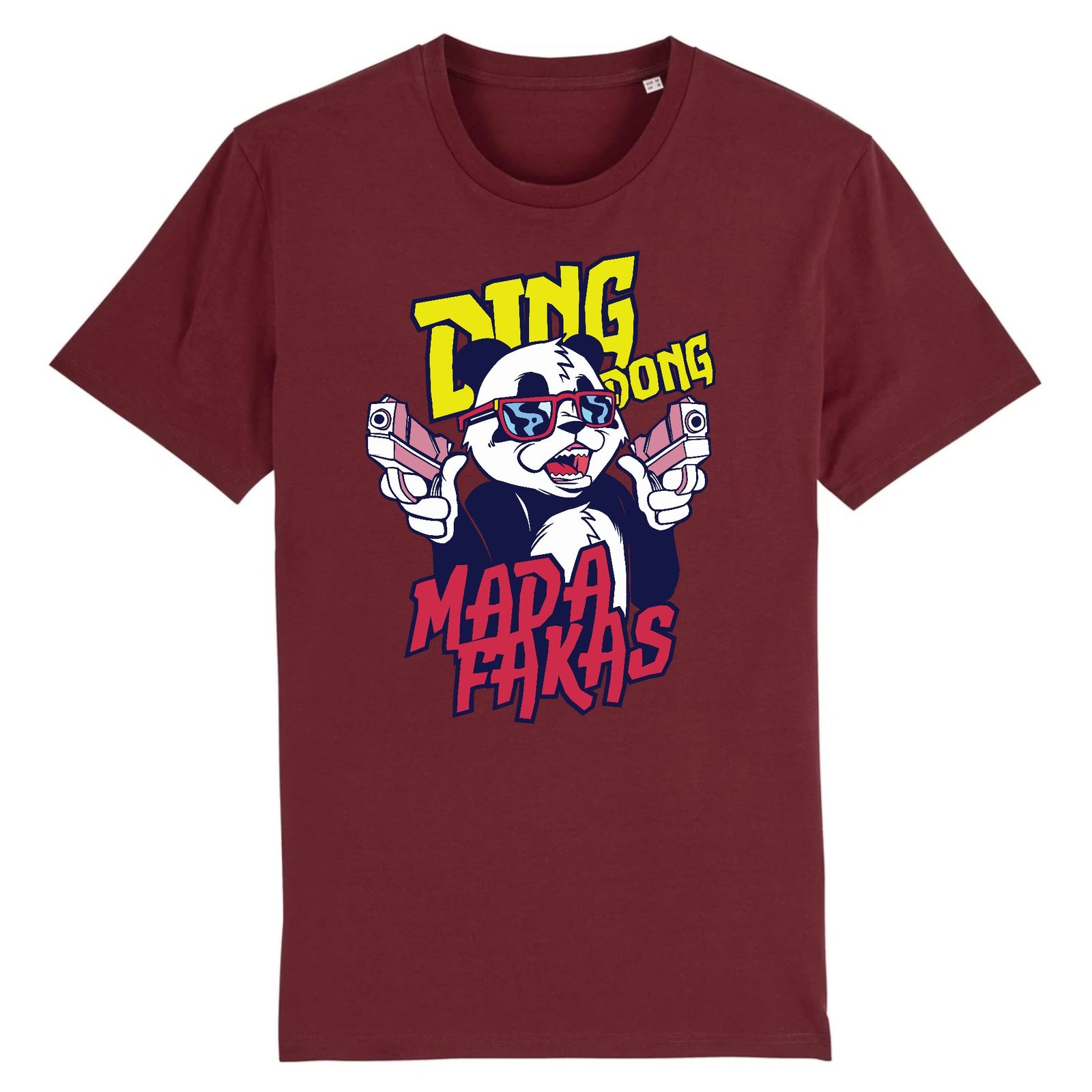 T-shirt panda original bordeaux en coton biologique, imprimé panda gangster