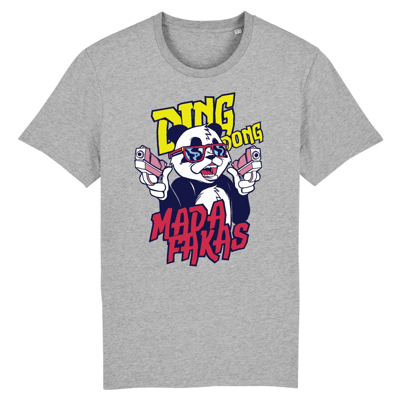 T-shirt panda original gris, panda gangster imprimé en France sur coton biologique