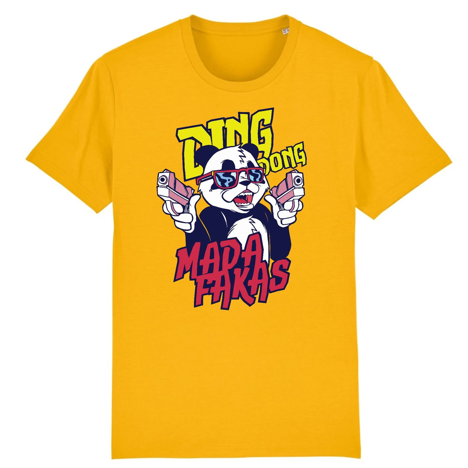 T-shirt panda original jaune, typo graffiti Ding Dong Mada Fakas