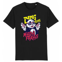 T-shirt panda original noir Ding Dong Mada Fakas, panda gangster à lunettes rouges