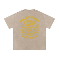 T-shirt tête de mort beige sable, imprimé Bold Spirit jaune ocre au dos