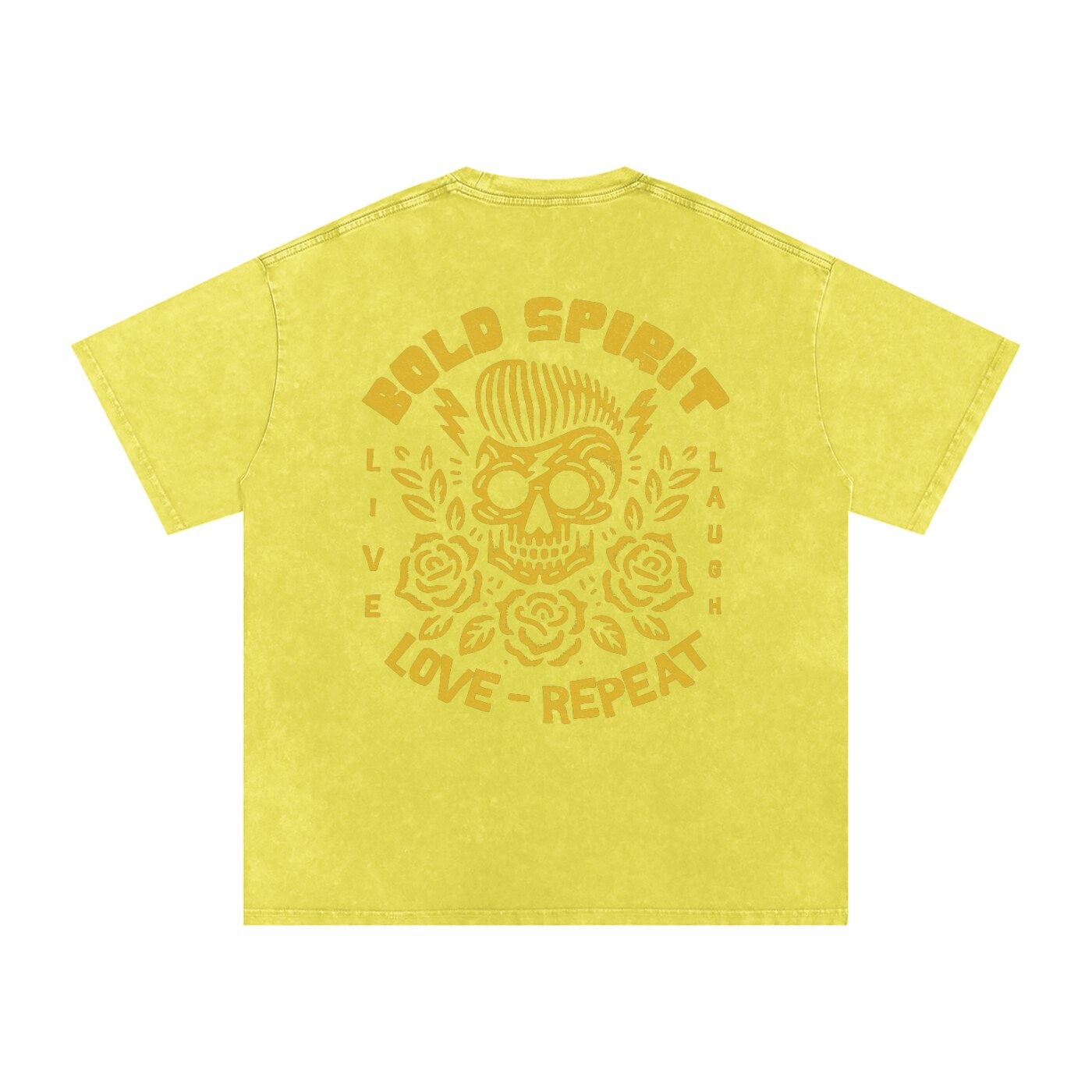 T-shirt tête de mort jaune olive, grand imprimé Bold Spirit dans le dos