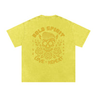 T-shirt tête de mort jaune olive, grand imprimé Bold Spirit dans le dos
