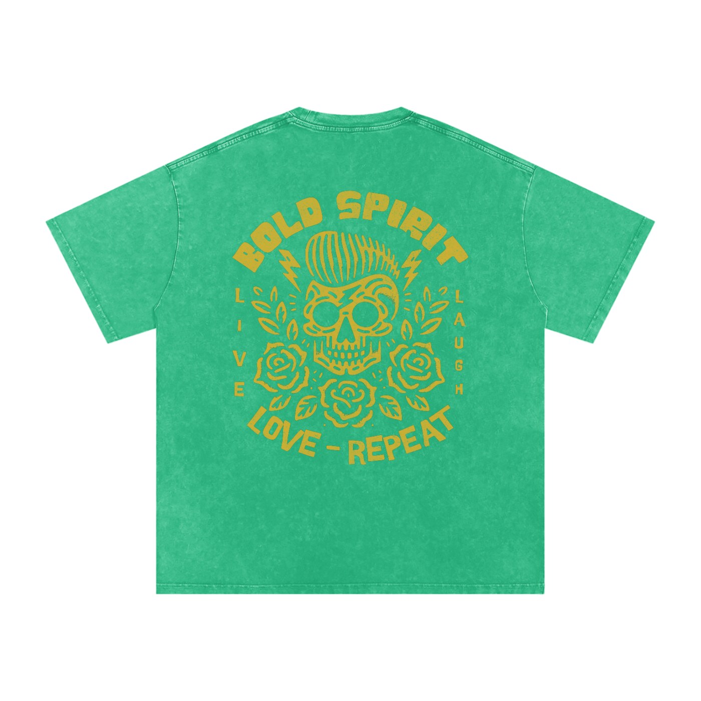 T-shirt tête de mort vert prairie, grand imprimé Bold Spirit dans le dos