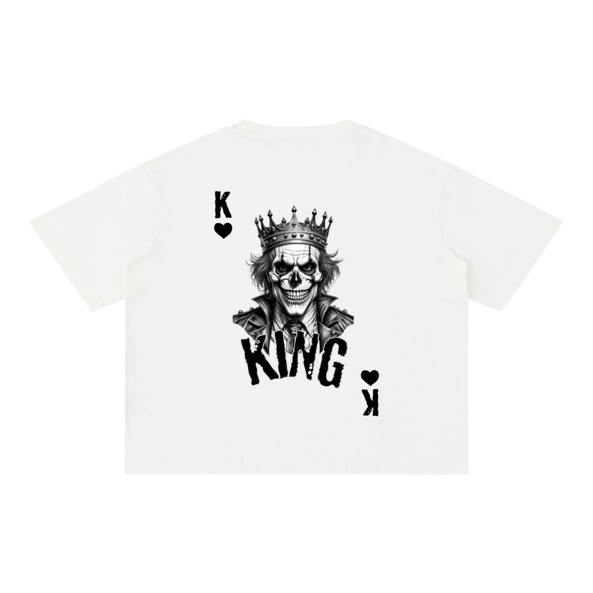 T-shirt original tête de mort Roi de Cœur en blanc, imprimé dos, coupe boxy oversize