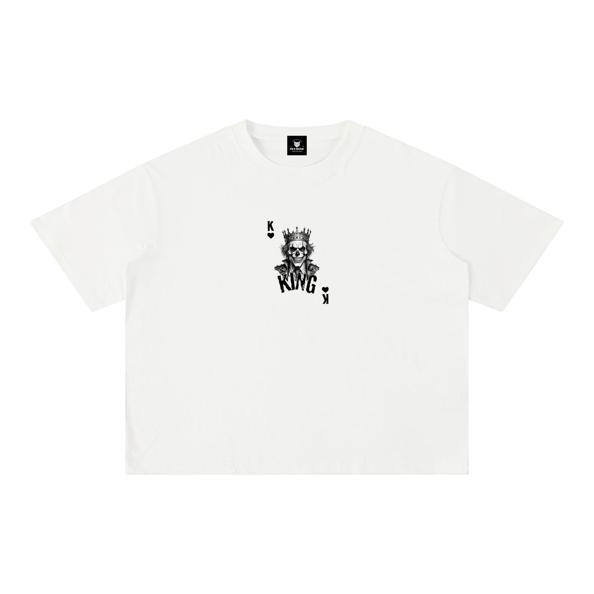 T-shirt original tête de mort Roi de Cœur en blanc, vue de face, coupe boxy oversize