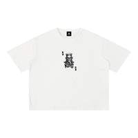 T-shirt original tête de mort Roi de Cœur en blanc, vue de face, coupe boxy oversize