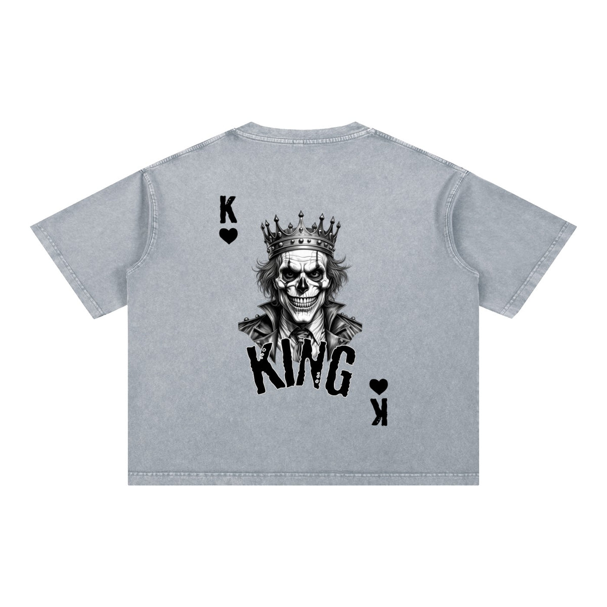 T-shirt original tête de mort Roi de Cœur en gris clair, imprimé dos, coupe boxy oversize
