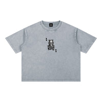 T-shirt original tête de mort Roi de Cœur en gris clair, vue de face, coupe boxy oversize