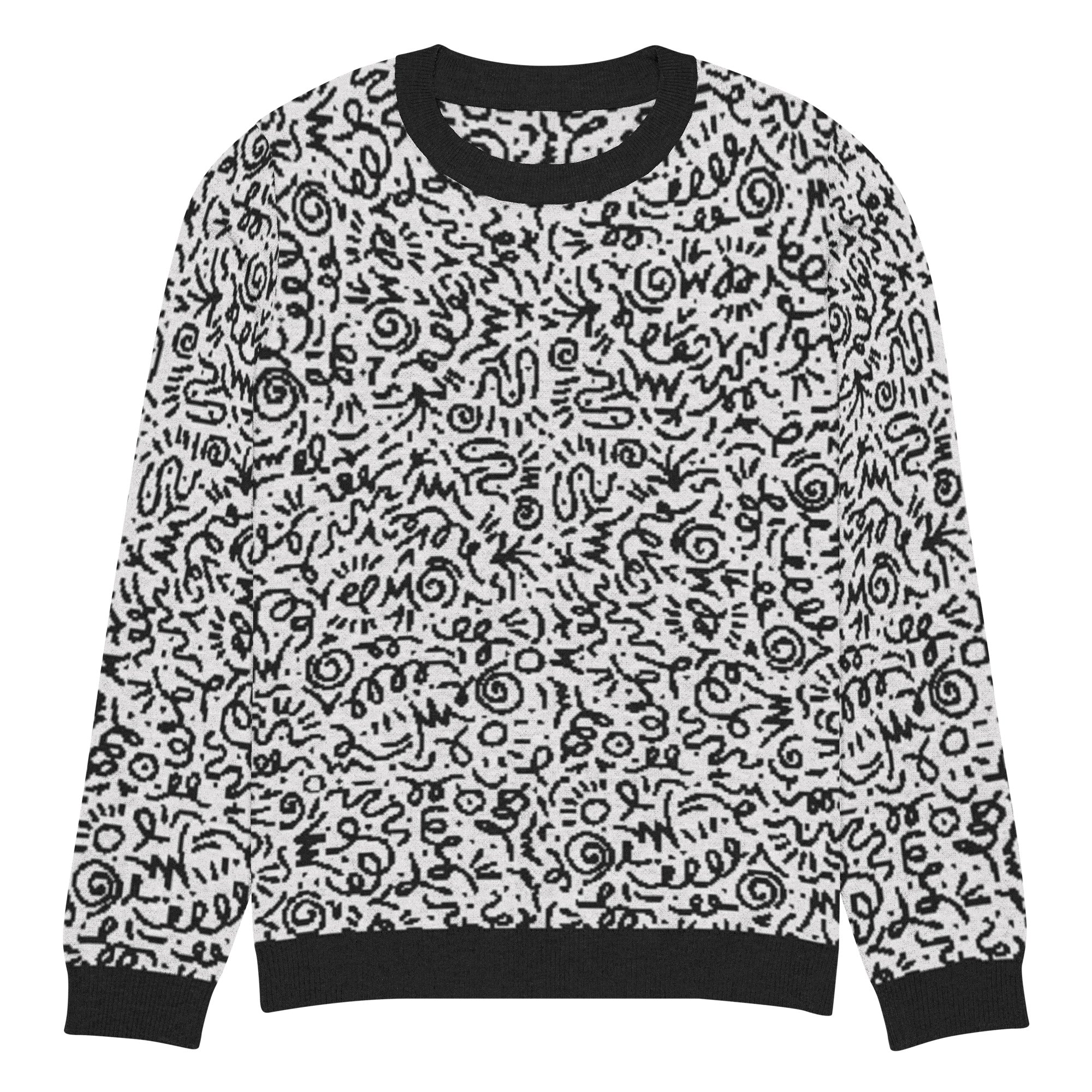 Pull en laine homme - Col noir abstrait