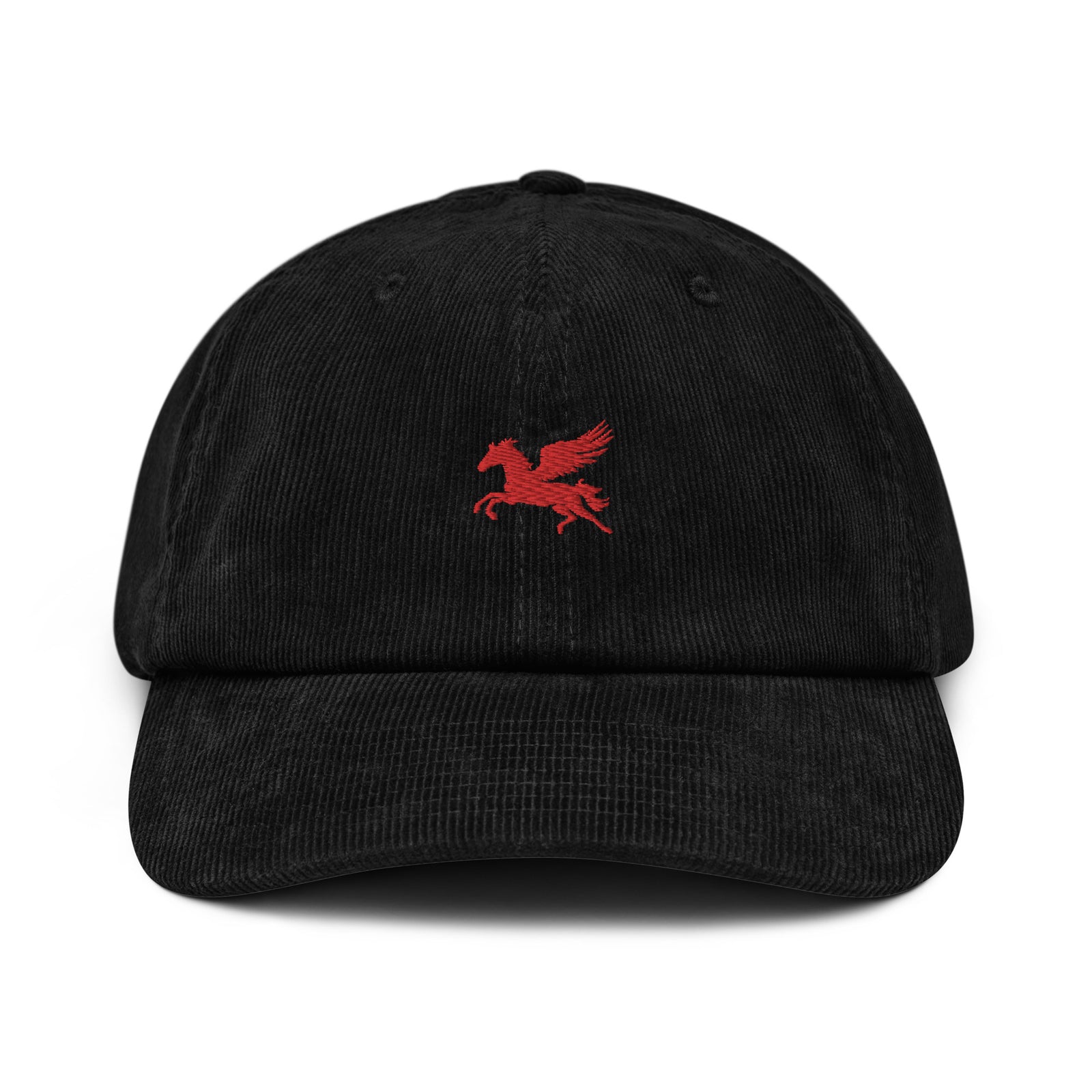 Casquette Velours Côtelé Brodée « Pégase » – Cheval Ailé Rouge