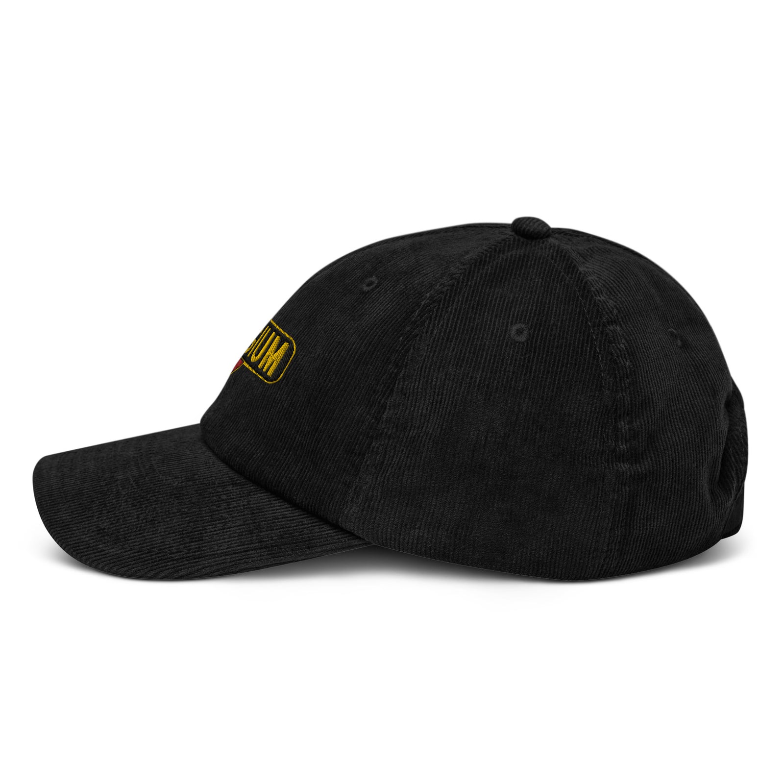 Casquette belge en velours côtelé noir Belgium, vue de profil gauche
