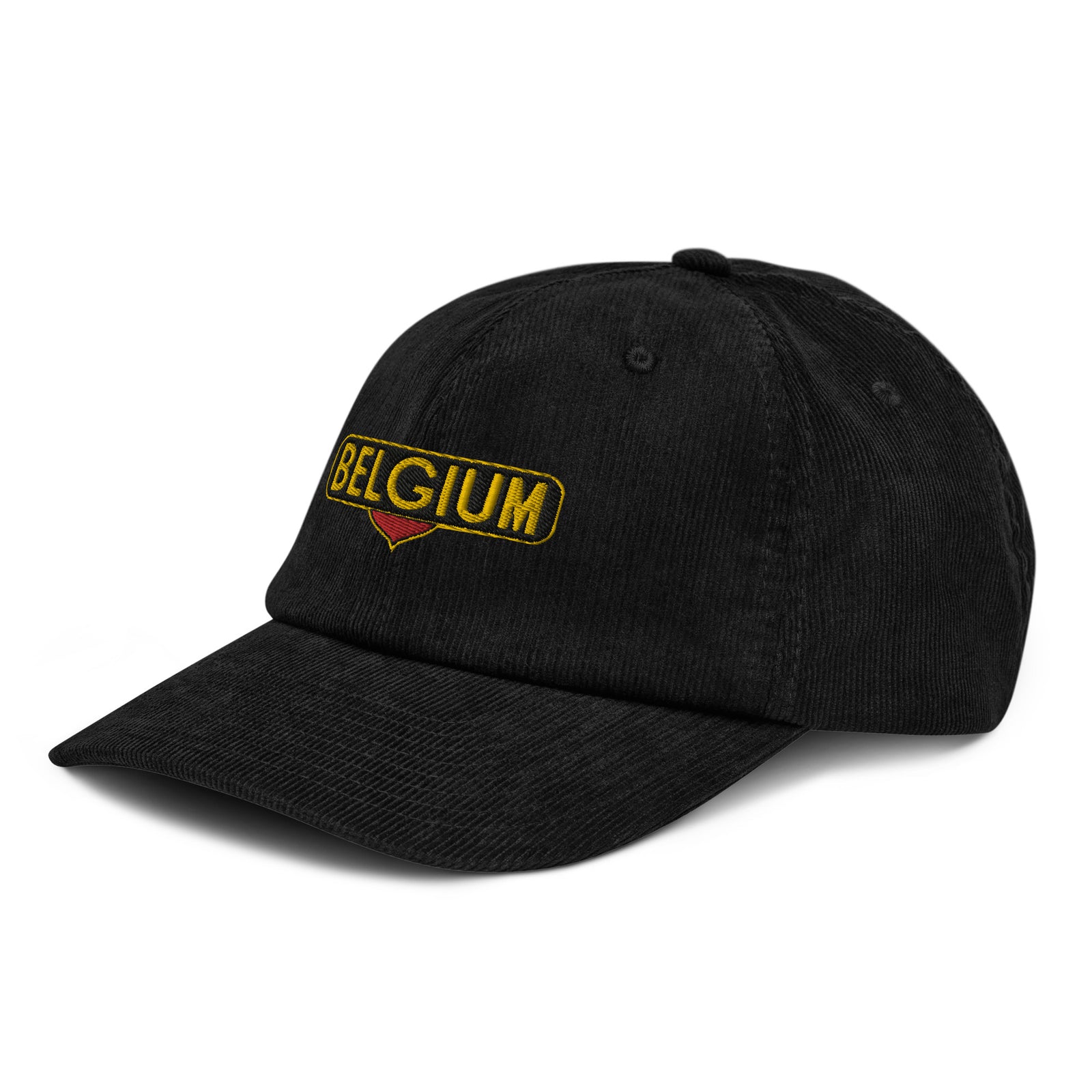 Casquette Belgium en velours côtelé noir, vue trois-quarts avant gauche