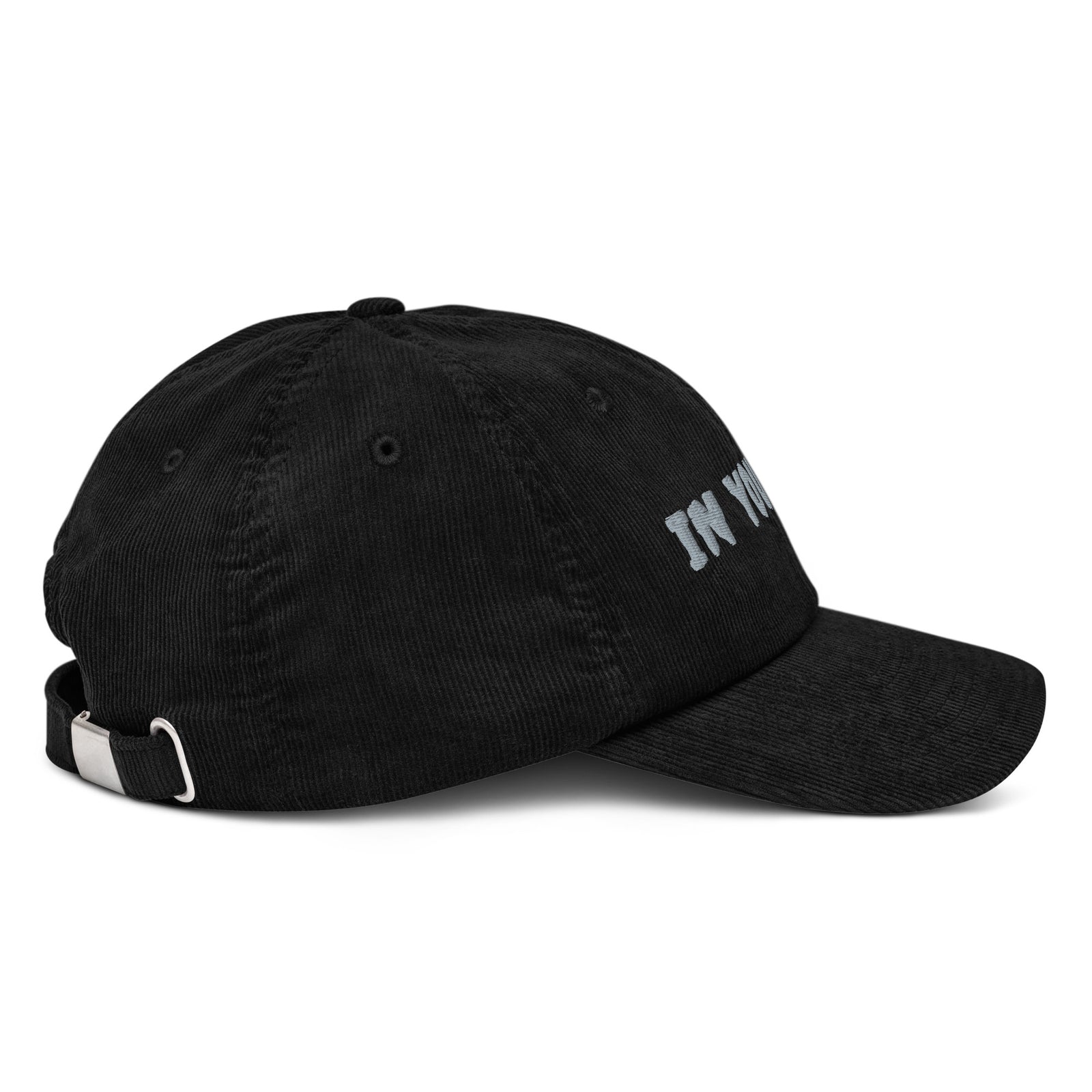 Casquette Velours Côtelé Brodée « In Your Face » – Noir