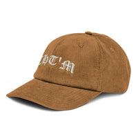 Casquette CHT'M gothique or en velours côtelé camel, trois quarts avant gauche