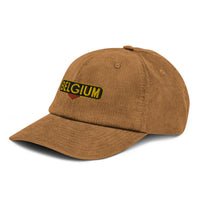 Casquette Belgium en velours côtelé beige camel, vue trois-quarts avant gauche