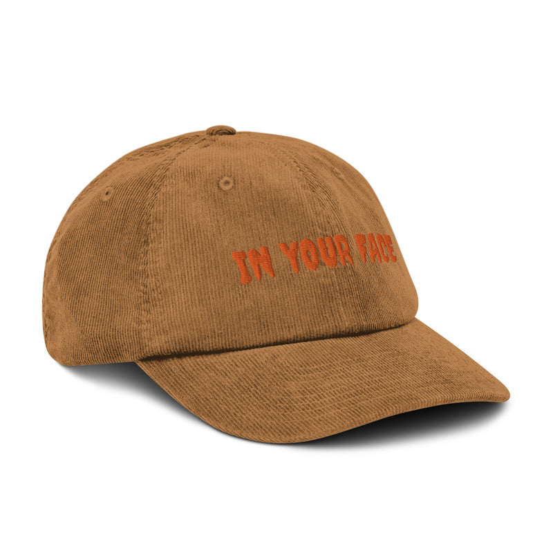 Casquette Velours Côtelé Brodée « In Your Face » – Camel