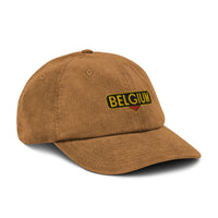 Casquette Belgium en velours côtelé beige camel, vue trois-quarts avant droit