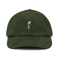 Casquette velours côtelé thunder skull noir gros plan sur le tissu CHT'M Boutique