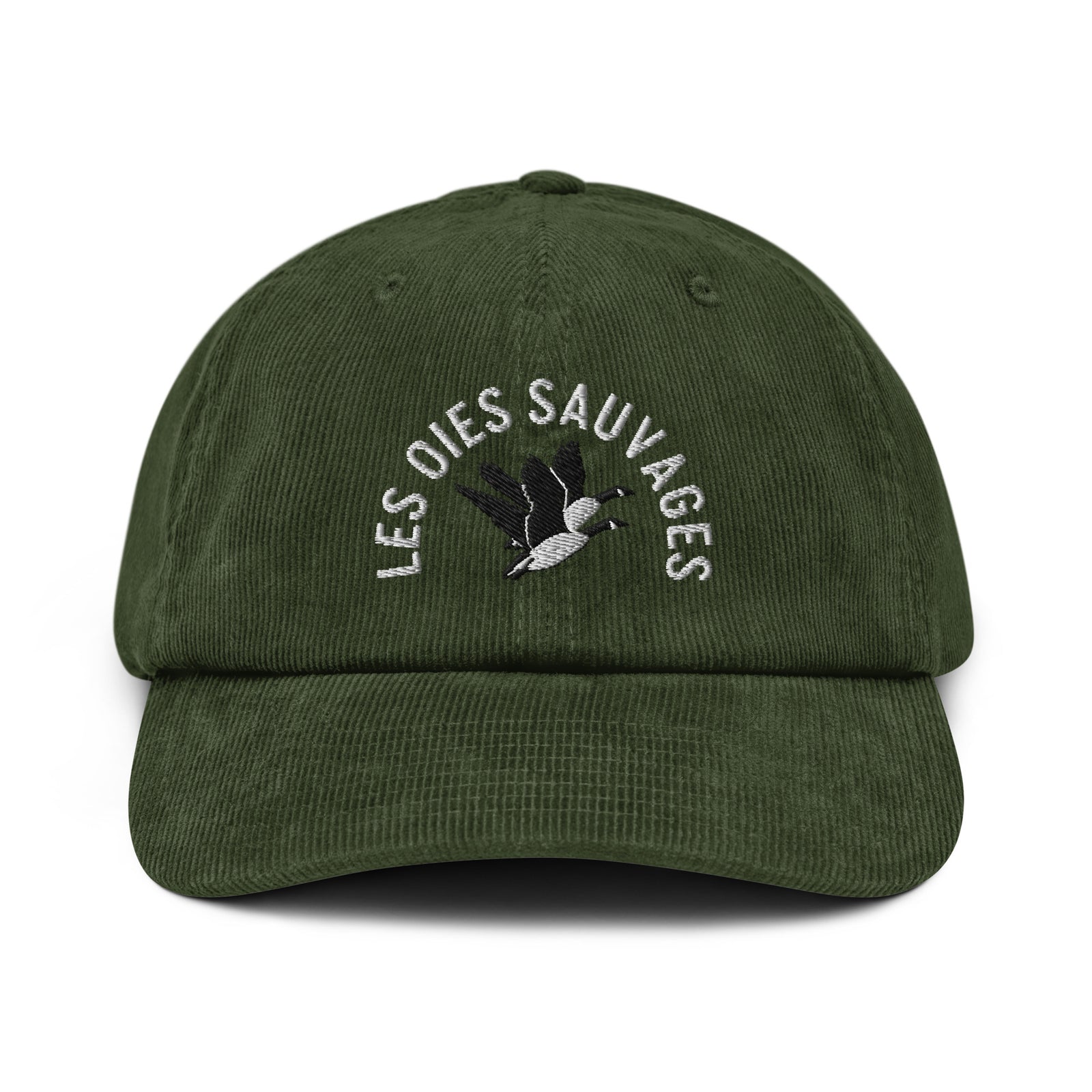 Casquette Velours Côtelé Brodée « Les Oies Sauvages » – Olive
